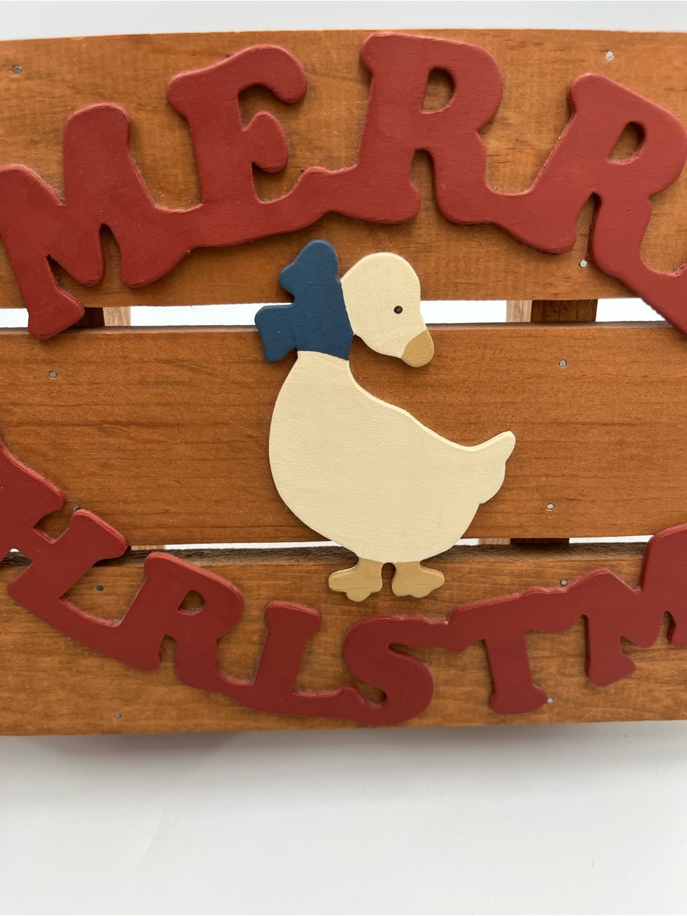 VTG Merry Christmas Shelf Wood Sled Goose Cottage Core Hand Painted Granny Core - Picture 6 of 10